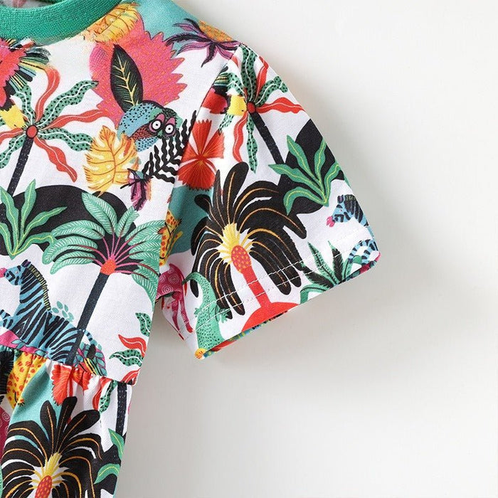 Toddler/Kid Girls Jungle Animal Print Short Sleeve Summer Dress