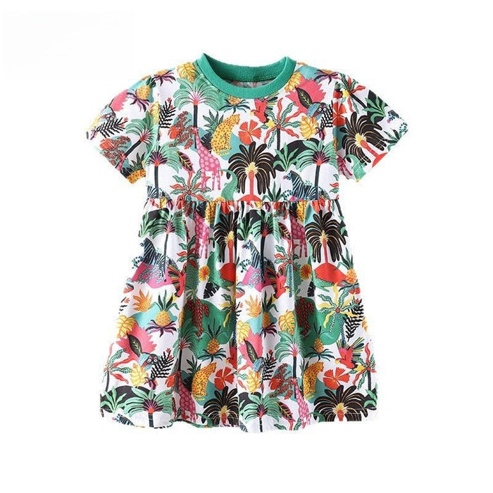 Toddler/Kid Girls Jungle Animal Print Short Sleeve Summer Dress