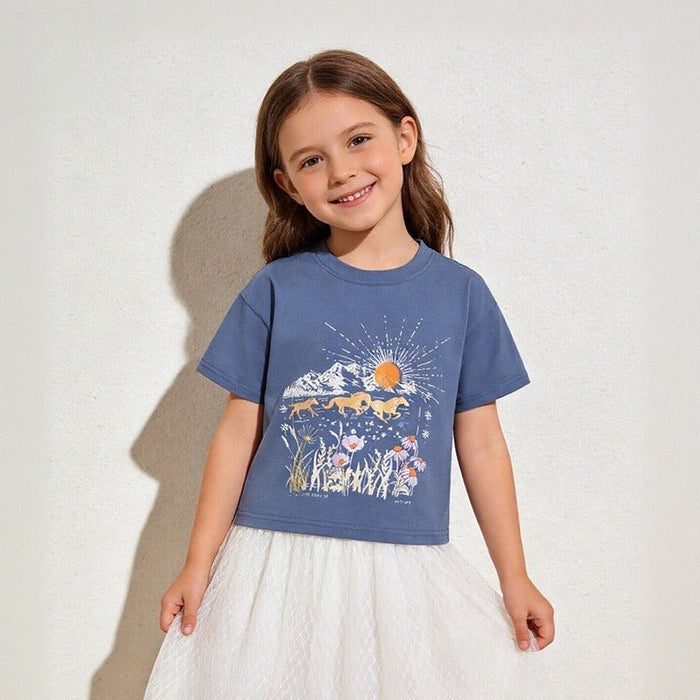 Toddler/Kid Girls Nature Print Crew Neck Design T-shirt