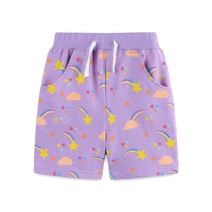 Toddler/Kid Girl's Star and Rainbow Print Design Purple Shorts