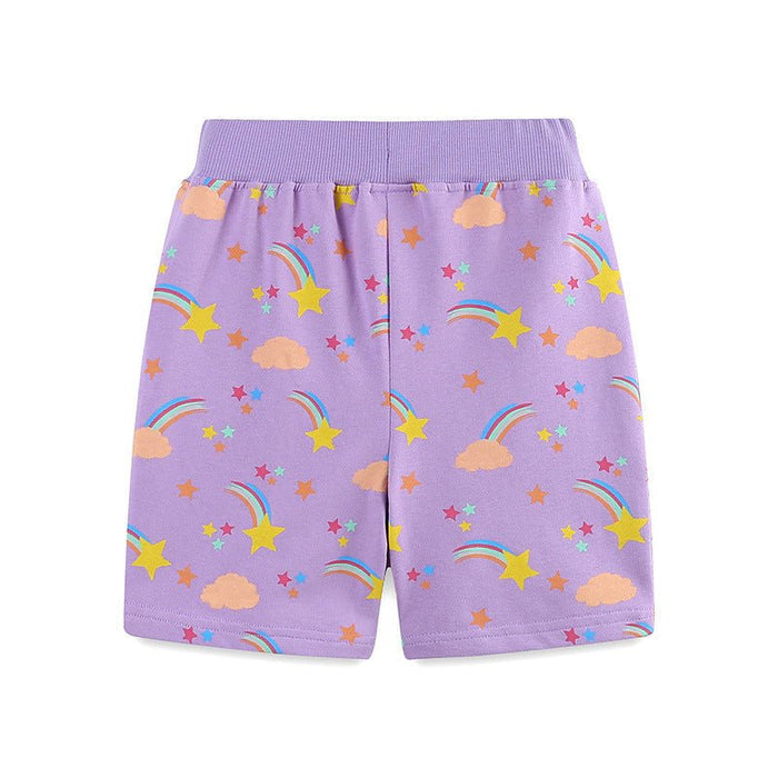 Toddler/Kid Girl's Star and Rainbow Print Design Purple Shorts