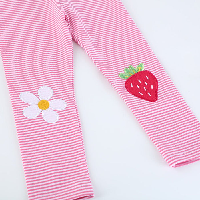 Toddler/Kid Girl's Strawberry with Flower Design Pink Leggings