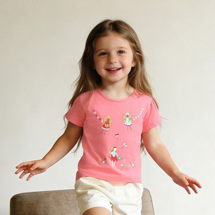 Toddler/Kid Girl's Summer Cotton T-shirt with Cute Fairy & Flower Print