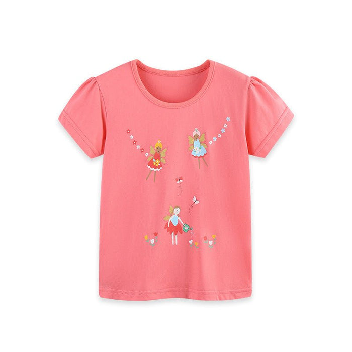 Toddler/Kid Girl's Summer Cotton T-shirt with Cute Fairy & Flower Print