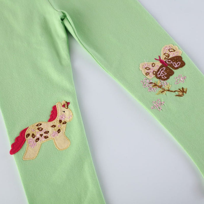 Toddler/Kid Girl's Unicorn and Butterfly Design Green Leggings