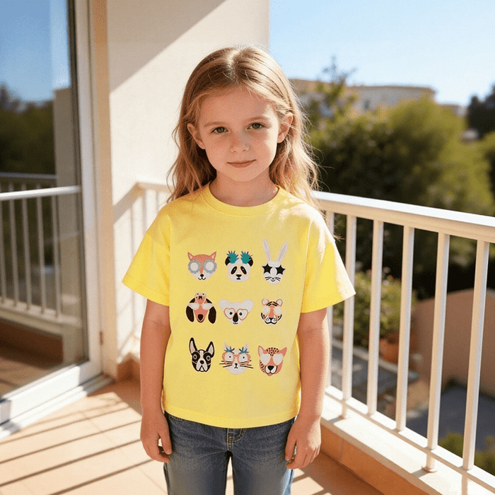 Toddler/Kid Girl's Yellow Cute Animal Print Short Sleeve T-Shirt