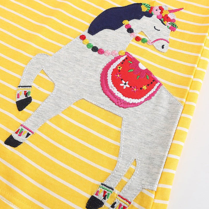 Toddler/Kid Girl's Yellow Striped Sleeveless Dress with Unicorn Design