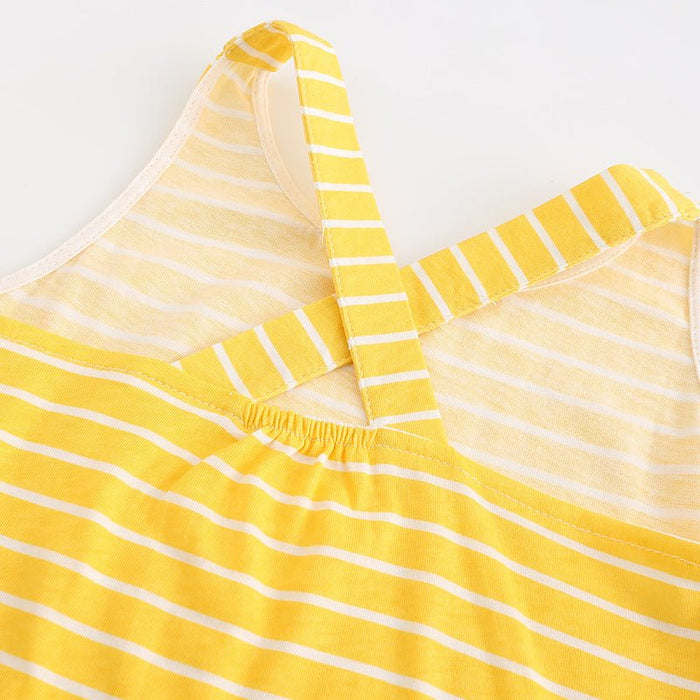 Toddler/Kid Girl's Yellow Striped Sleeveless Dress with Unicorn Design