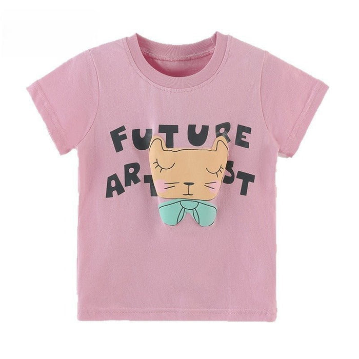 Toddler/Kid Pink Cat with Bow Casual Cotton T-Shirt