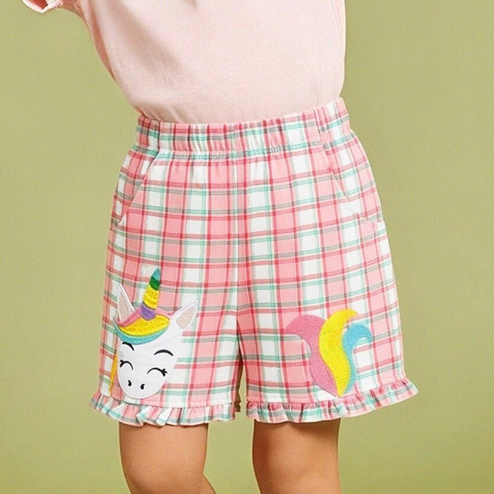 Toddler/Kid Pink Plaid Unicorn Design Shorts