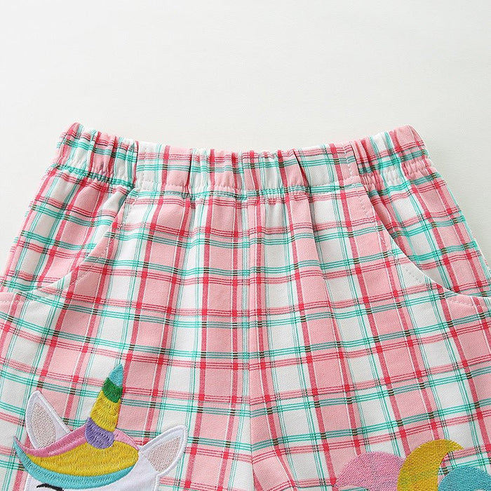 Toddler/Kid Pink Plaid Unicorn Design Shorts