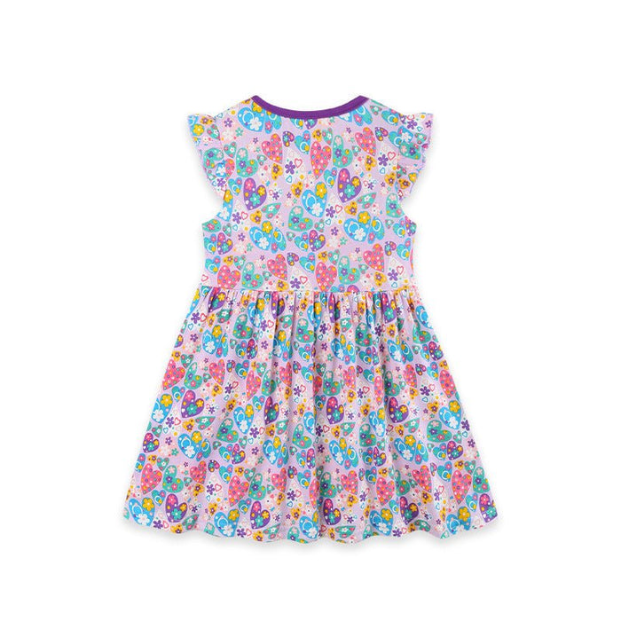Toddler/Kid Purple Trim Heart Pocket Floral Casual Dress