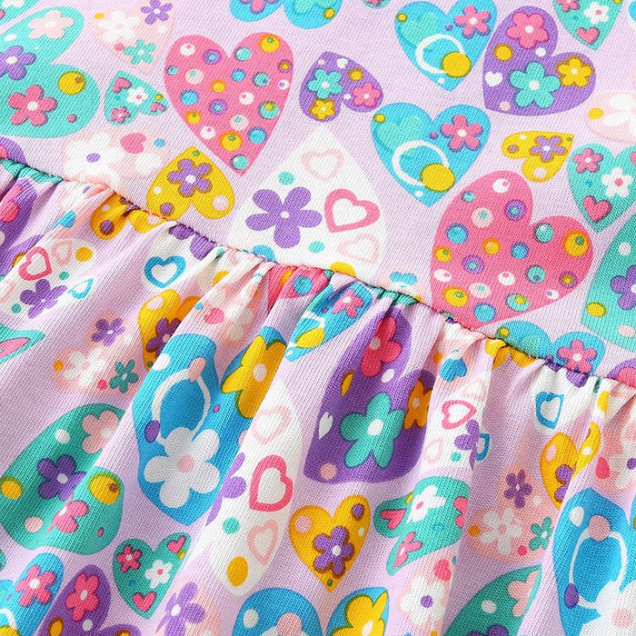 Toddler/Kid Purple Trim Heart Pocket Floral Casual Dress