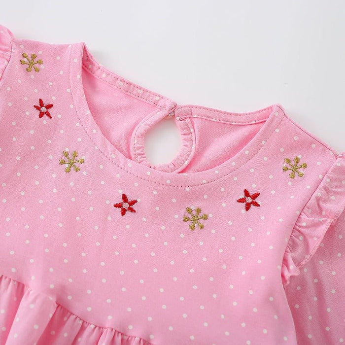 Toddler/Kid Reindeer Embroidery Polka Dot Long Sleeve Dress