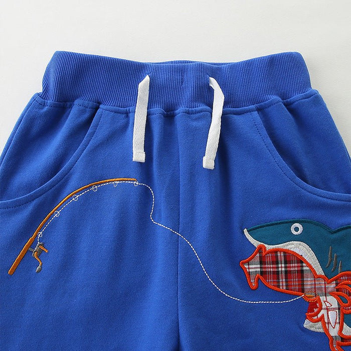 Toddler/Kid Shark Fishing Patch Blue Shorts