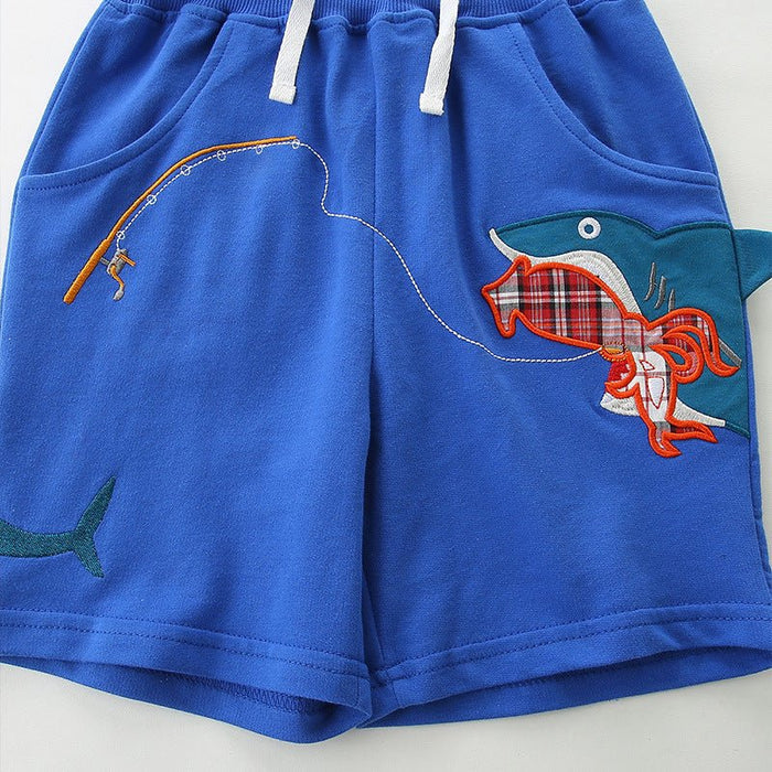 Toddler/Kid Shark Fishing Patch Blue Shorts