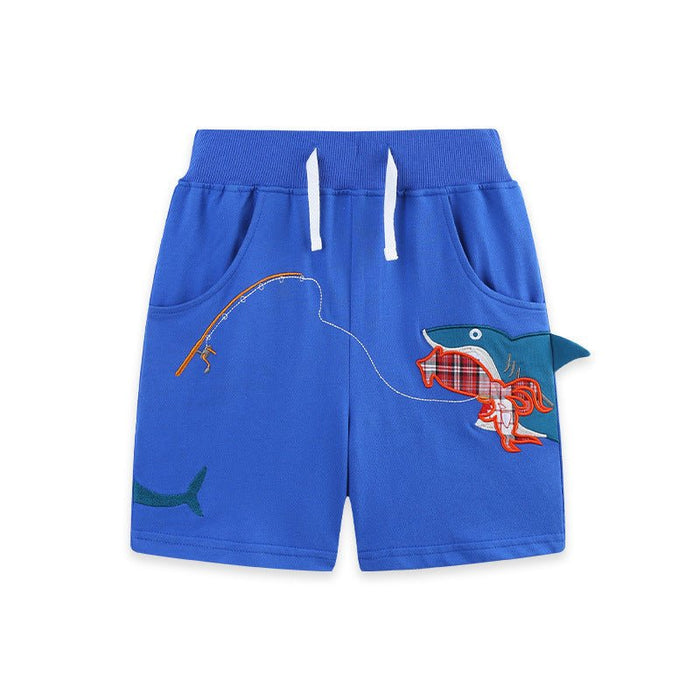 Toddler/Kid Shark Fishing Patch Blue Shorts
