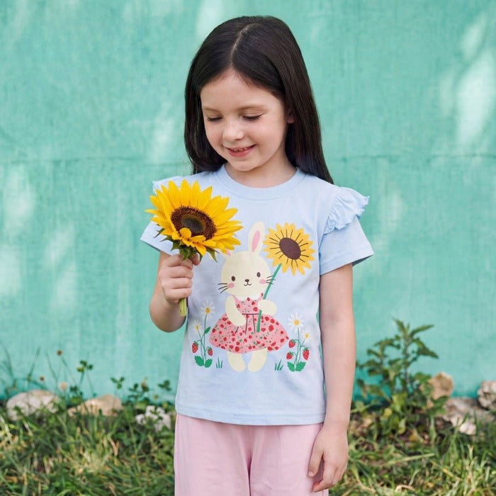 Toddler/Kid Strawberry Floral Rabbit Graphic Cotton T-Shirt