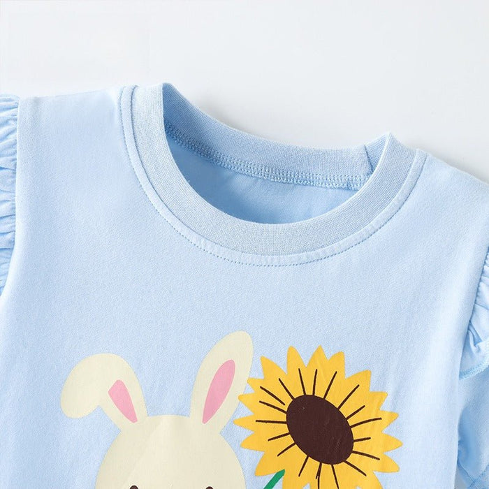 Toddler/Kid Strawberry Floral Rabbit Graphic Cotton T-Shirt