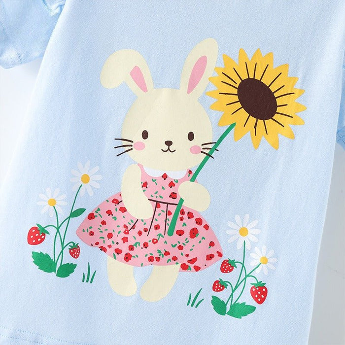 Toddler/Kid Strawberry Floral Rabbit Graphic Cotton T-Shirt
