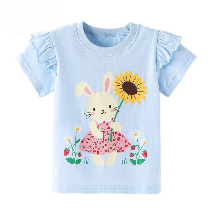 Toddler/Kid Strawberry Floral Rabbit Graphic Cotton T-Shirt