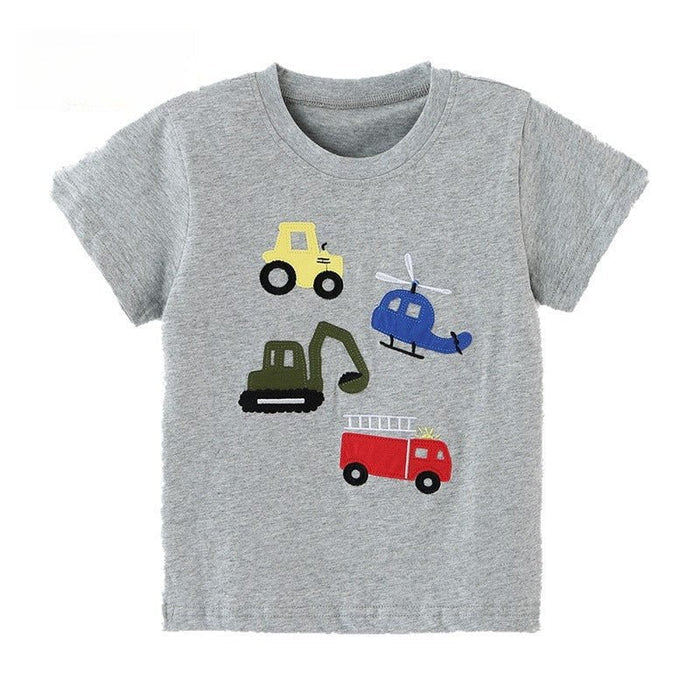 Toddler/Kid Vehicle Patch Gray Cotton Tee