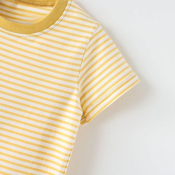 Toddler/Kid Yellow Collar Striped Casual Kids Tee