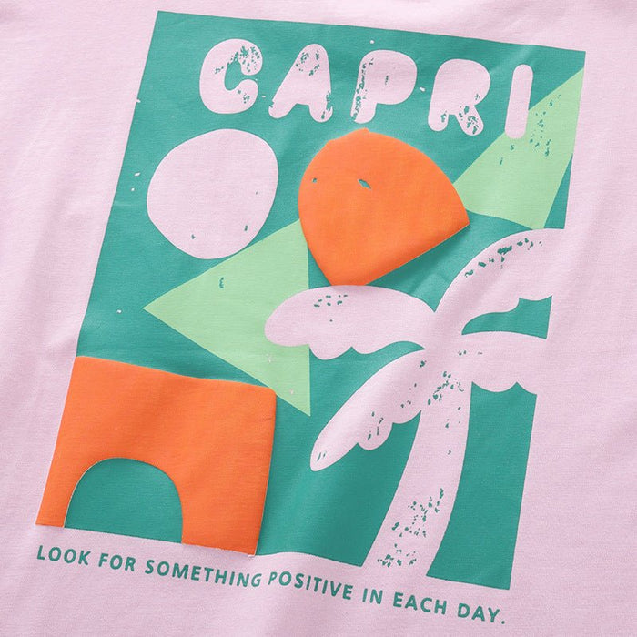 Toddler/Kids Pink Graphic T-Shirt & Grey Shorts Set