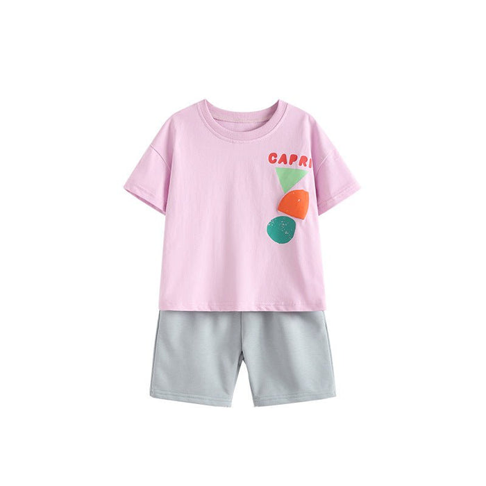 Toddler/Kids Pink Graphic T-Shirt & Grey Shorts Set