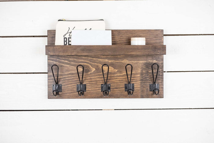 Wall Mounted Coat Rack and Ledge with Farmhouse Style Hooks