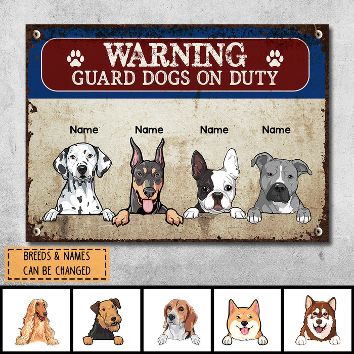 Warning Metal Yard Sign, Gifts For Dog Lovers, Guard Dogs On Duty Funny Warning Sign