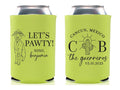 Wedding Can Cooler #239R - Custom Pet Illustration - Let's Pawty - Wedding Favors, Beverage Holder, Wedding Favor, Can Holder, Can Insulator