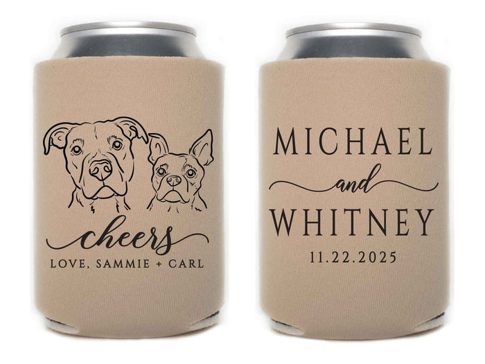 Wedding Can Cooler #241R - Custom Pet Illustration - Cheers - Wedding Favors, Beverage Holder, Wedding Favor, Can Holder, Pet Insulator