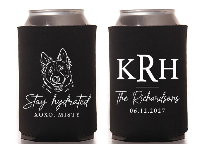 Wedding Can Cooler #243R - Custom Pet Illustration - Stay Hydrated - Wedding Favors, Beverage Holder, Wedding Favor, Can Holder, Pet Cans