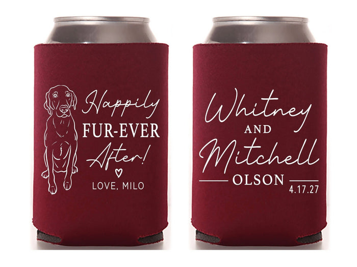 Wedding Can Cooler #244R - Custom Pet Illustration - Furever After - Wedding Favors, Beverage Holder, Wedding Favor, Can Holder, Pet Cans