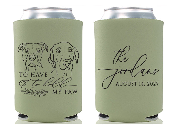 Wedding Can Cooler #245R - Custom Pet Illustration - To have & To Hold - Wedding Favors, Beverage Holder, Wedding Favor, Can Holder, Pet Can