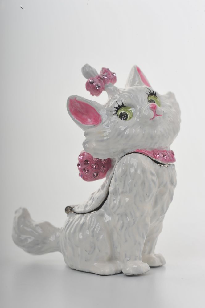 White Cat with Pink Bow Trinket Box
