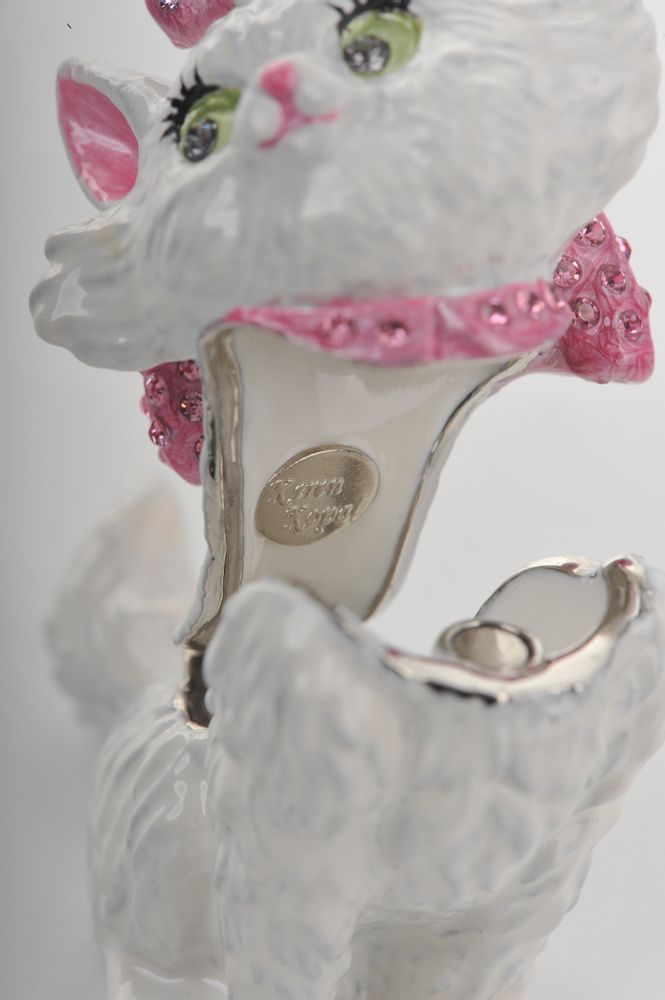 White Cat with Pink Bow Trinket Box