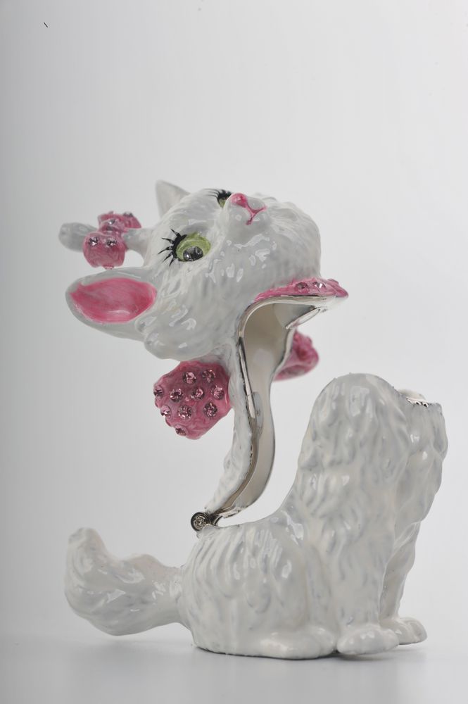 White Cat with Pink Bow Trinket Box