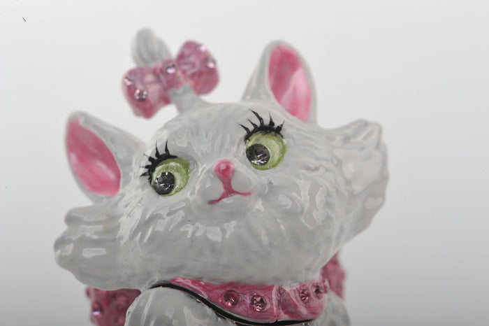 White Cat with Pink Bow Trinket Box