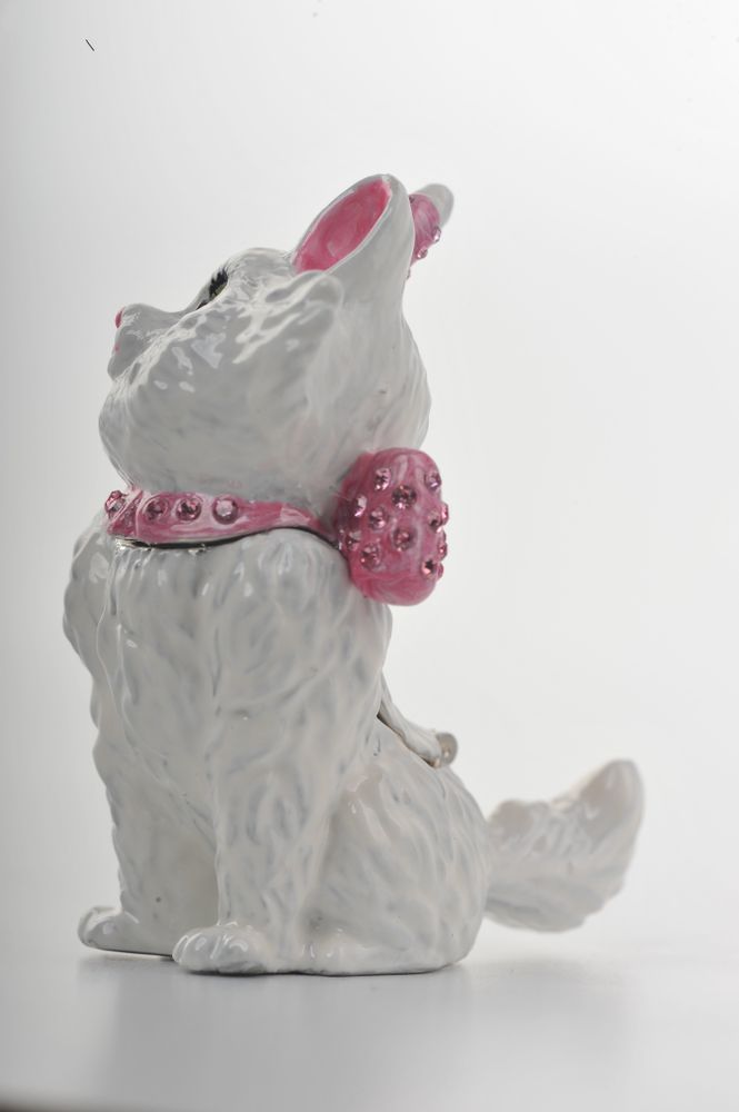 White Cat with Pink Bow Trinket Box