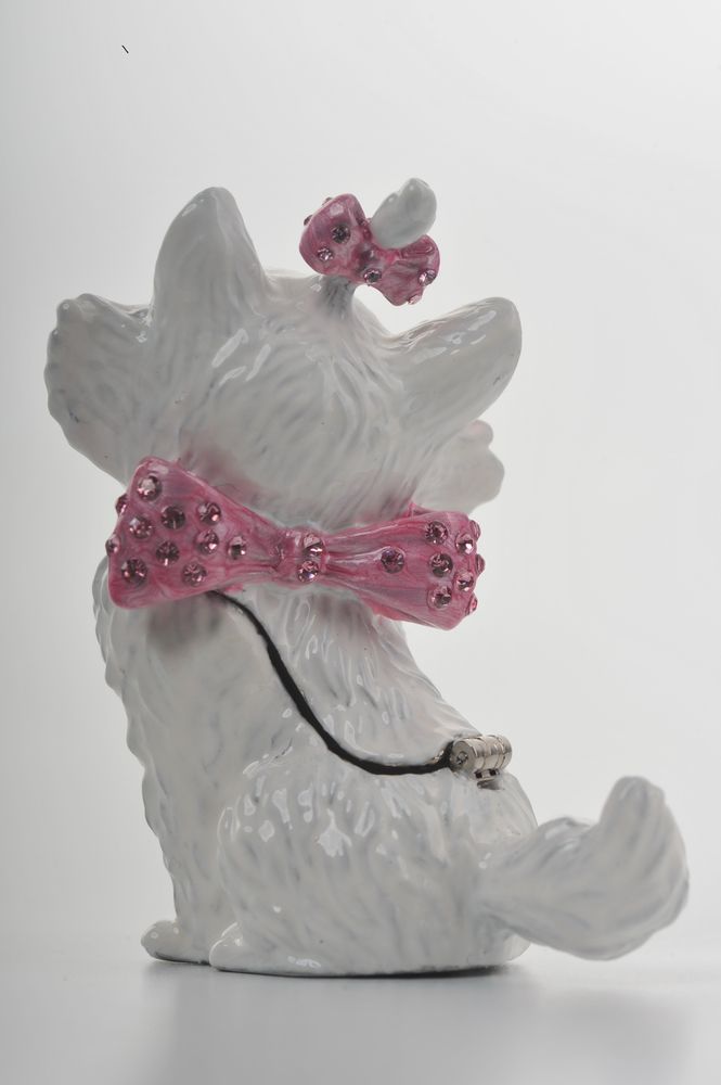 White Cat with Pink Bow Trinket Box