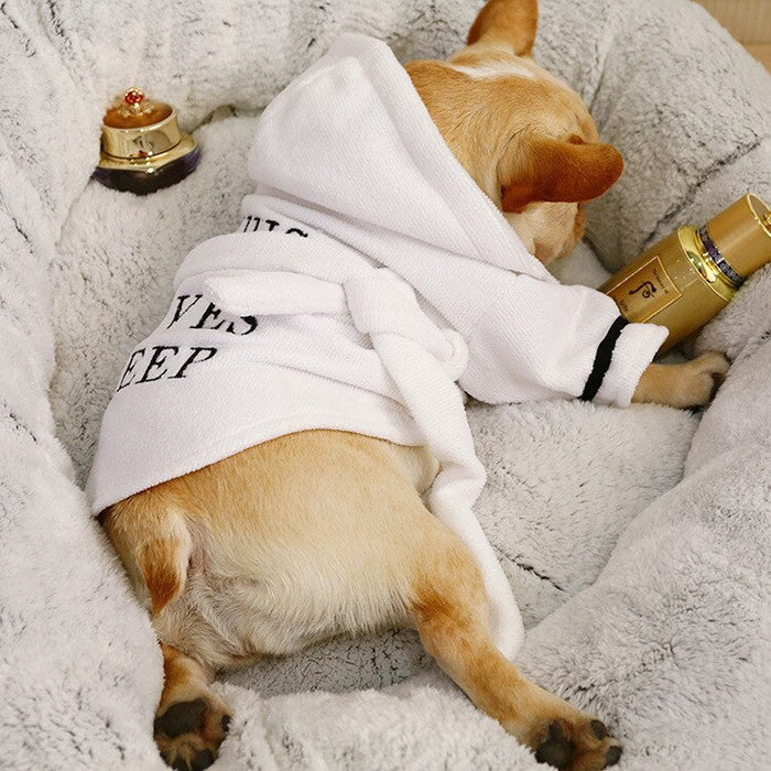 White Hooded Dog Robe with Black Trim