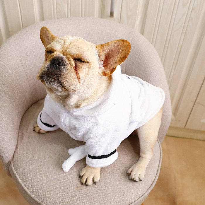 White Hooded Dog Robe with Black Trim