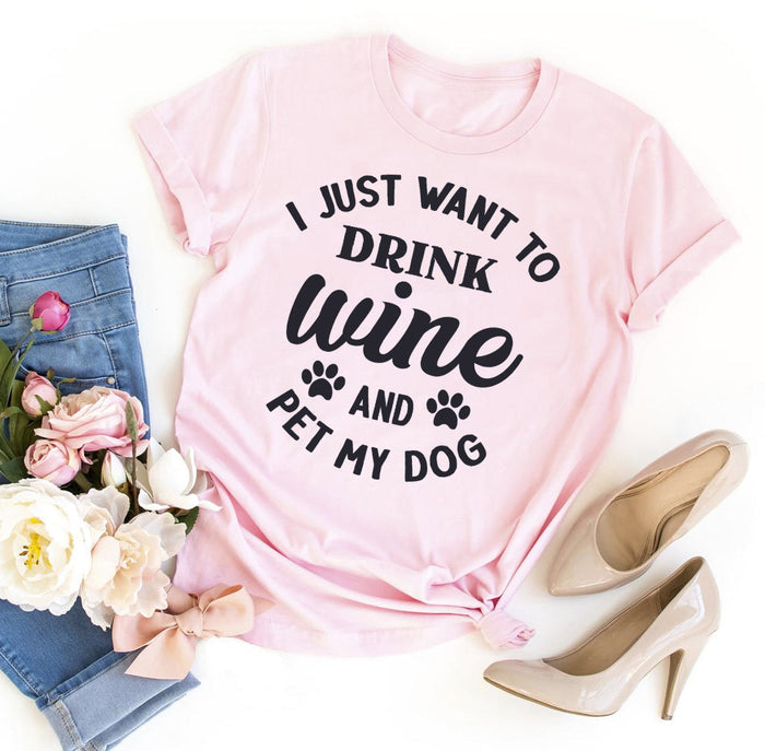 Wine and Pet My Dog Paw Tee