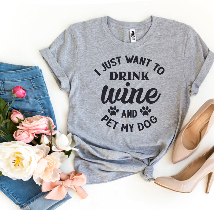 Wine and Pet My Dog Paw Tee