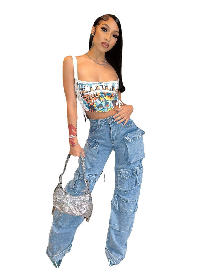 Women's Clothing Printed Vest Summer Spaghetti Strap Lightweight Stretch Underwear