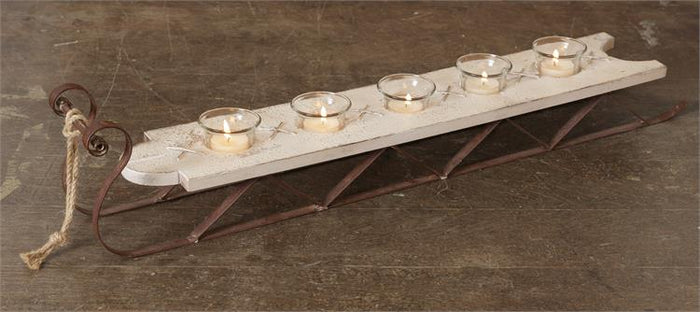 Wooden Sled w/ Glass Votives